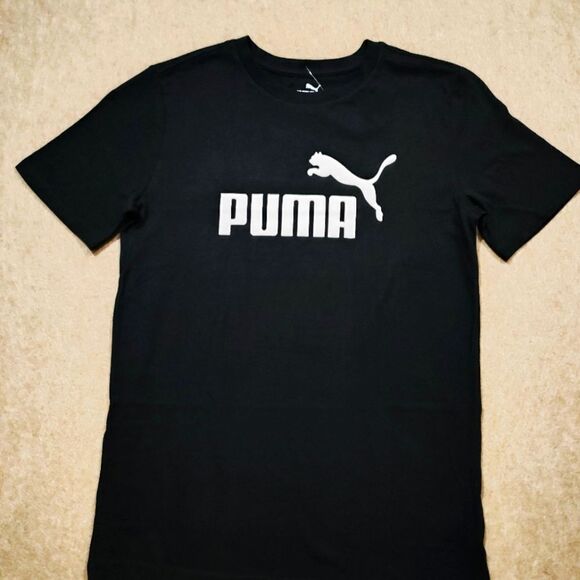 Puma Black White Short Sleeve T-Shirt Boys -I - Picture 1 of 3